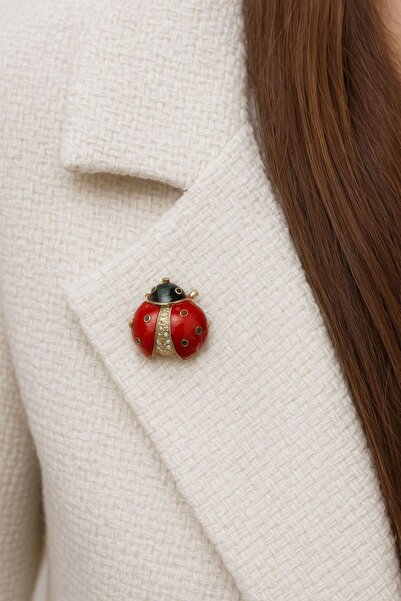 BY YASİN TOPÇU Uğur Böceği Broşu – Kristal Şeritli