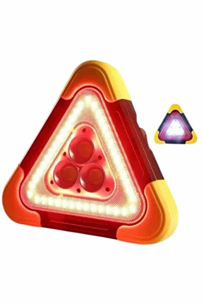 UCUZTEKNO Işıklı İkaz Lambası Reflektör Şarjlı Işıklı Üçgen LED Acil Durum Feneri