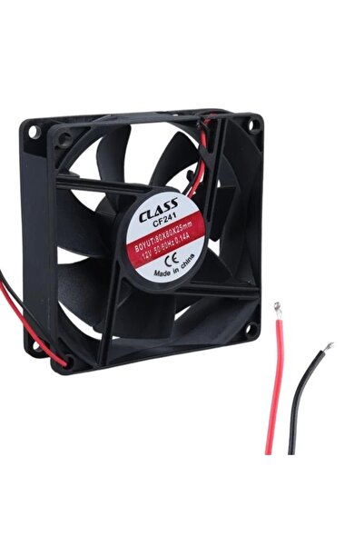 Go İthalat مروحة محورية من الفئة CF-241 DC12V 80x80x25mm - 20 سم أسود-أحمر مع كابل طاقة