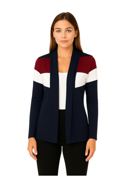 PAUSE By Styli Color Block Open Front Shrug