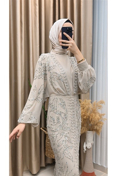 MERVE TESETTÜR Kuruklu Taşlı Balık Abiye