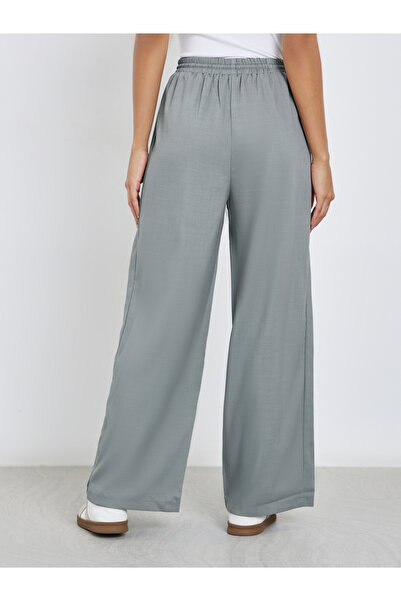 Styli Grey Linen Look Wide Leg Pants with Pintuck