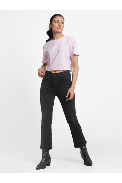 Door74 By Styli Pink Cotton Short Sleeve Crop T-Shirt