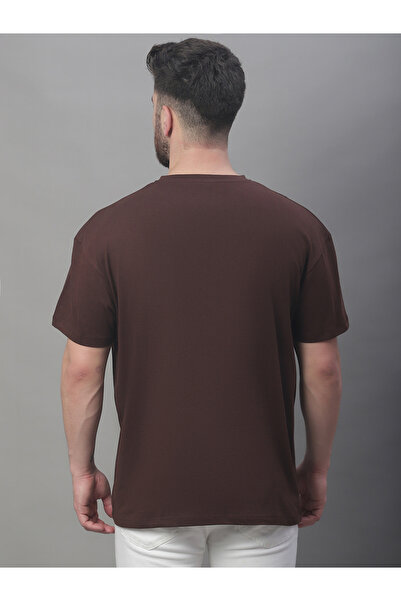 Door74 By Styli Men Oversized Brown Cotton Crew Neck T-Shirt