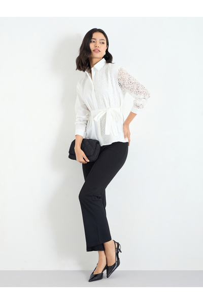 Styli Off-White Lace Detail Shirt