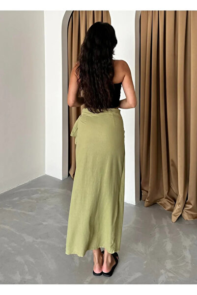 My Blog Khaki Side Tie Detailed Skirt - 1168