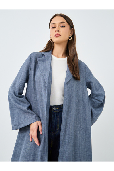 Styli Charcoal Notch Lapel Button Detail Abaya