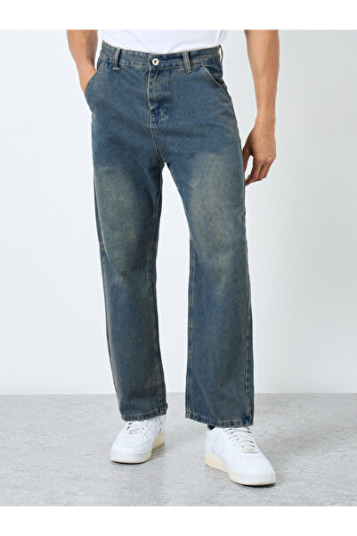 Styli بنطال جينز باهت بقصة مريحة وخصر متوسط