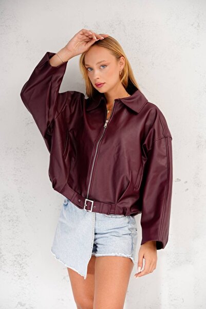 franky B Γυναικείο μπουφάν Bomber με φερμουάρ και λεπτομέρεια ζώνης