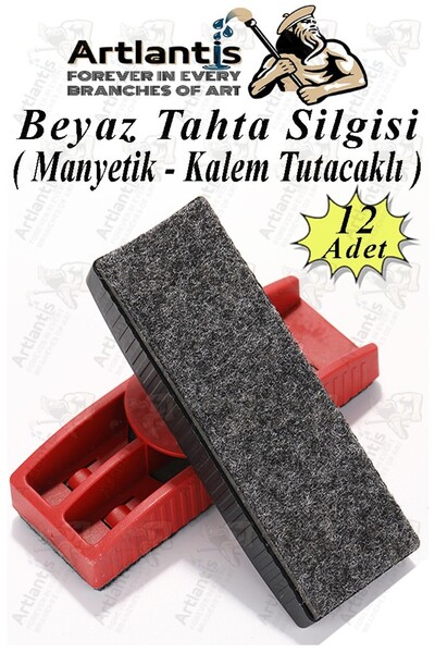 Artlantis Gumica za tablu, plastična, magnetna, 12 komada, bela gumica za tab...