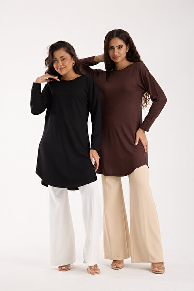 MODA VUSLAT Women's Black Long Sleeve Tunic