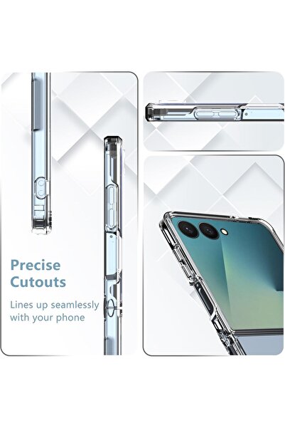 m.tk moveteck Samsung Galaxy Z Flip 7 Kılıf Köşe Korumalı Antişok Şeffaf Silikon Kapak + Ekran Koruyucu Cam Set