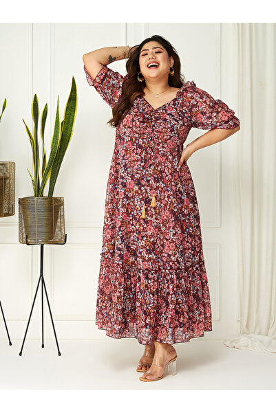 Miss Chase By Styli Plus Size Floral Print Maxi Dress