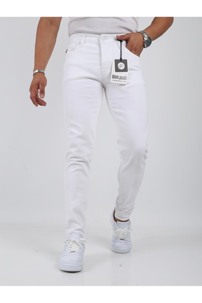 Penaltı Erkek Slim Fit Dar Kesim 5 Cep Esnek Beyaz Pantolon