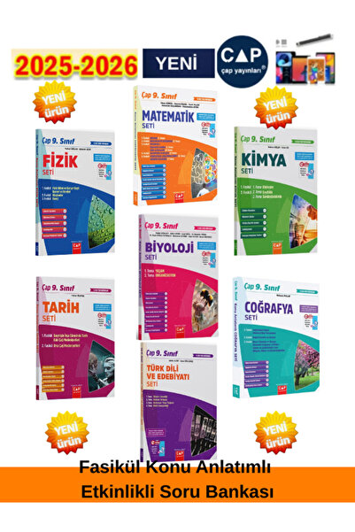 Çap Yayınları 9.Sınıf Mat-Edb-Fizik-Kimya-Biy-Tarih-Coğ %100 Yeni Müfredat Ko...