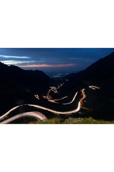 OEM Pictură pe pânză, Peisaj urban Transfăgărășan România Drum luminat noaptea, 100x70 cm