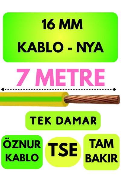 Avarson Öznur 16 MM NYA Kablo Metre Seçenekli (Sarı-Yeşil) 7 METRE