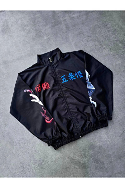 Asil Acar Home Zippered Digital Printed Windbreaker - Black