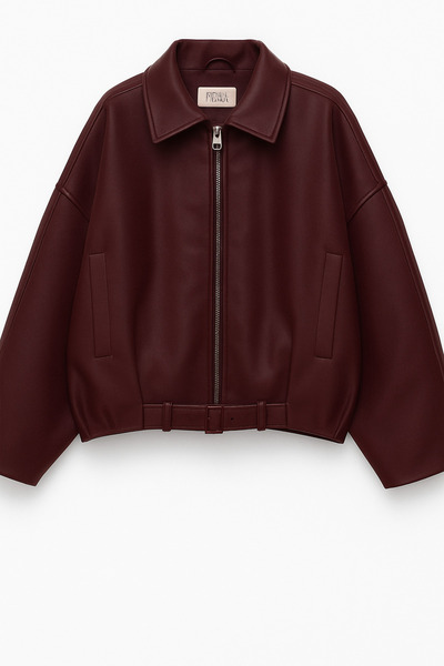 çerme New Season Faux Oversize Bomber Leather Jacket