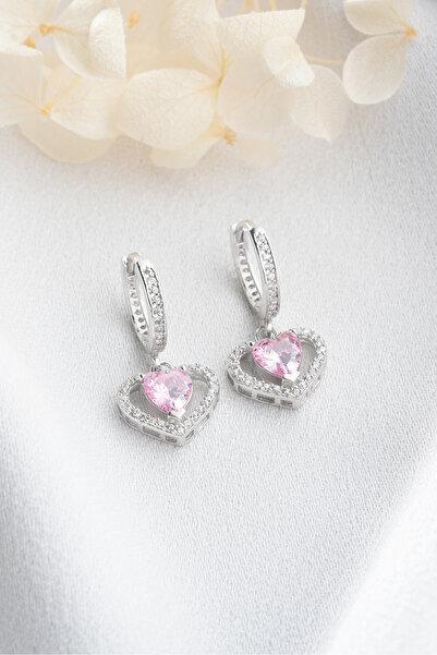 SAKLI TAKI 925 Ayar Gümüş Halkalı Kalp Küpe