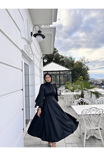 Suedcollection DM LİFE Saten Abiye Siyah