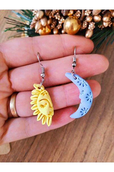 Simya Craft Ay ve Güneş Polimer Kil Sallantılı Küpe