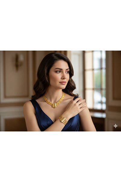 zerfine Trabzon Hasırı El İşi Altın Kaplama Gerdanlık ve Bilezik Seti