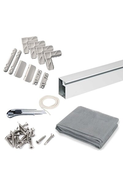 bzzzx Kit complet plasă de insecte, cu balamale, pentru ferestre, alb RAL9016