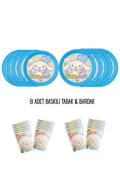 HAPPYLOOPPARTY Cinnamoroll Cinnamoron Tema Uyumlu Baskılı 8 Kişilik Tabak , B...