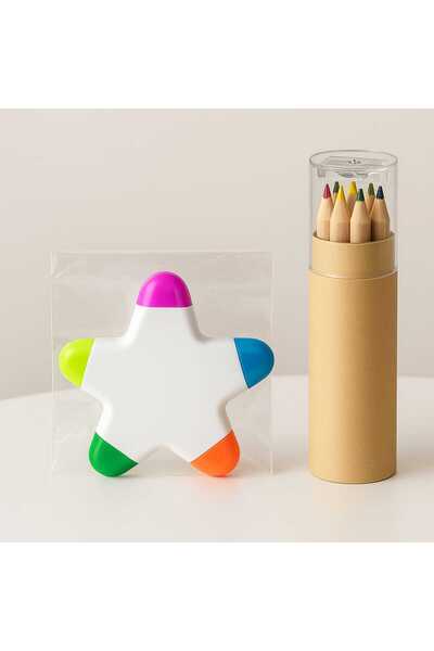 HocaFone Yıldız Şekilli Fosforlu İşaretleme Kalemi (5 Farklı Neon Renk) + 6’l...