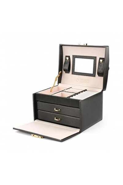 WTO Cutie bijuterii si organizator WTO, 3 nivele, 17.5 x 13.8 x 13.5 cm, Negru