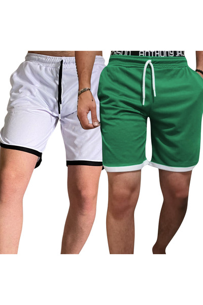 Deep sense Men's Black White Red Green Sports Shorts Basketball Football Striped Shorts Fitness Running Bermuda
