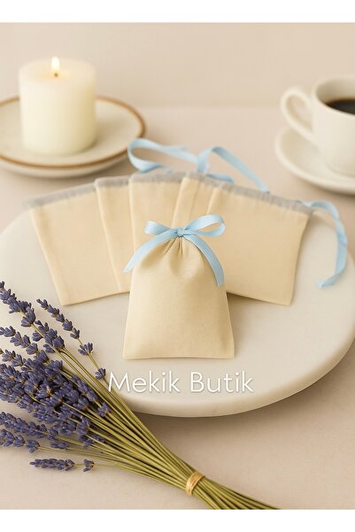 MEKİK BUTİK 10 adet 10x15 MAVİ saten kurdelalı bez kese - hediye kesesi - lav...