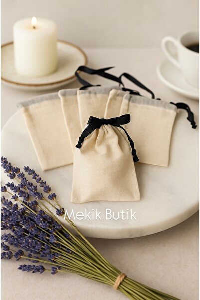 MEKİK BUTİK 10 adet 10x15 siyah saten kurdelalı bez kese - hediye kesesi - la...