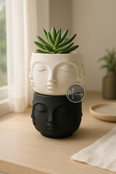 Minima Art Studio 8 CM Zen Twins Çok Yüzlü Saksı Seti Sükulent Saksısı Vernik...