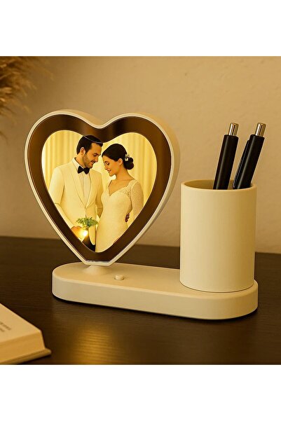 Bk Gift Kişiye Özel Fotoğraflı Kalemlikli Kalpli Sihirli Ayna, Ev Hediyesi, O...