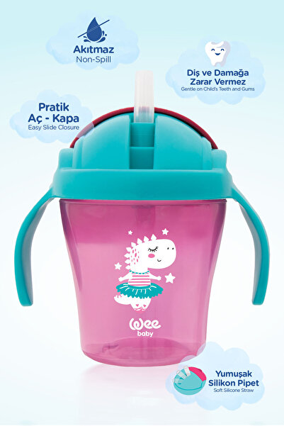 Wee Baby Glass with Straw 200 ml Pink