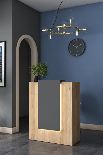 Rani Mobilya Rani MA101 Karşılama Bankosu Led Işıklı Çekmeceli Banko Sepet Ceviz - Antrasit