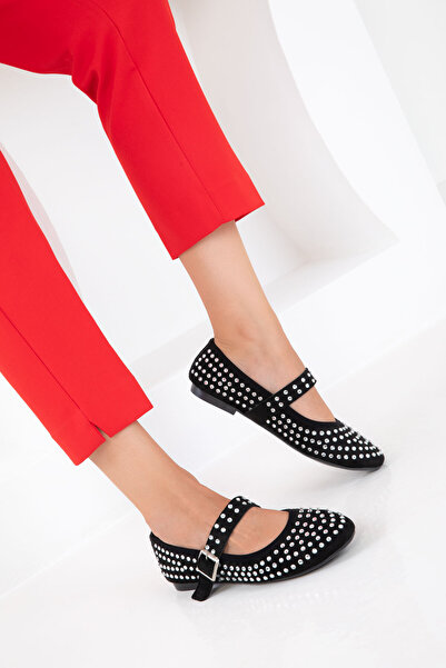 SOHO Black Suede-Silver Women's Ballerinas 20838