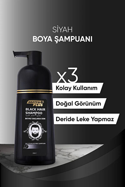 Softto Plus Black Hair Beyaz Şaç Siyahlaştırıcı Doğal Görünüm Sağlayan Beyaz Kapatıcı Boya Şampuan 350 ml