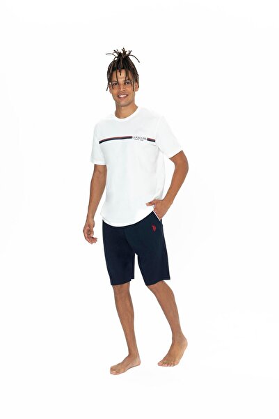 U.S. Polo Assn. Pijama Barbat Tricou Ecru Si Pantaloni Scurti