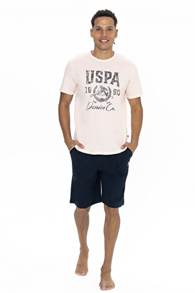 U.S. Polo Assn. Set de pijamale pentru bărbați, roz, cu mâneci scurte, cu gâtul turn, U.S. Polo Assn
