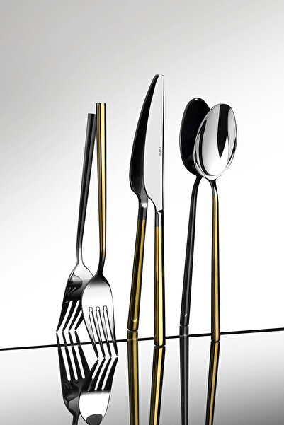 Nehir Gloria Altın Sade 6 Kişilik 36 Parça Kutulu Çatal Kaşık Bıçak Takımı