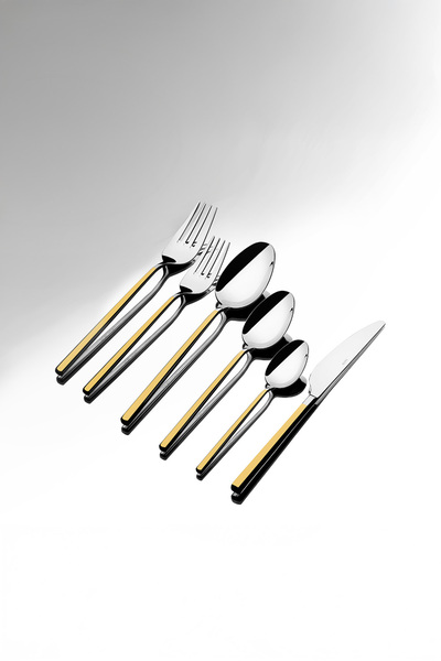 Nehir Gloria Gold Plain 12 Person 72 Piece Fork Spoon Knife Set