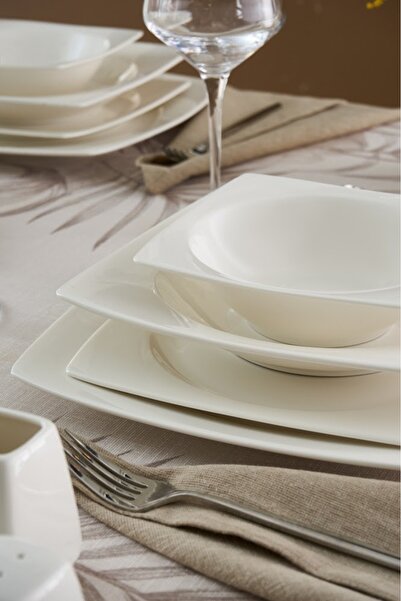 Karaca Square Bone Mensa 53 Parça 12 Kişilik Porselen Yemek Takımı Beyaz