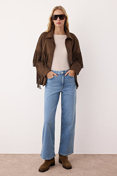 Trendyol Collection Blaue Straight-Jeans mit hoher Taille TWOAW26JE00192