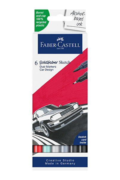Faber Castell Gofa Sketch Markör Car Design 6'lı Set, Çift Fineliner Uçlu, Ka...