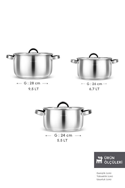 Karaca Magnus XL Induction Base 6 Piece Steel Cookware Set