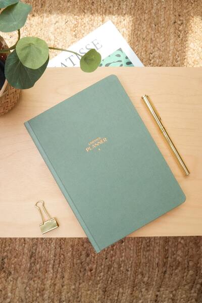 Matt Notebook A5 Keten Süresiz Planlayıcı Ajanda Yeşil