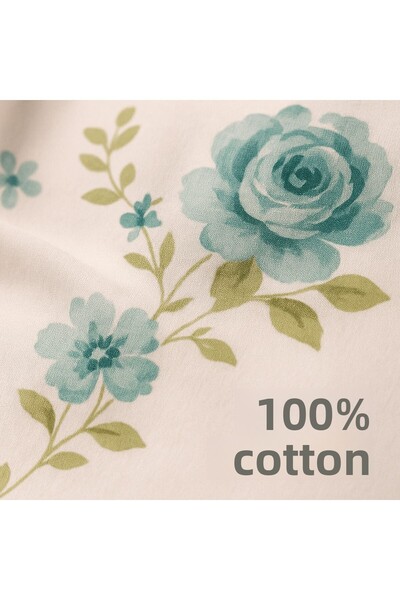 Evimcim 100% Cotton Ranforce Single Duvet Cover Set Gift Boxed Green Floral160X220 - 160X240 - 50X70